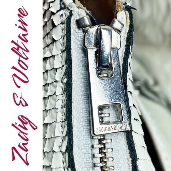 ZADIG & VOLTAIRE White Leather Snakeskin Urban Cowboy Studded Ankle Bootie, 37 - Picture 9 of 12